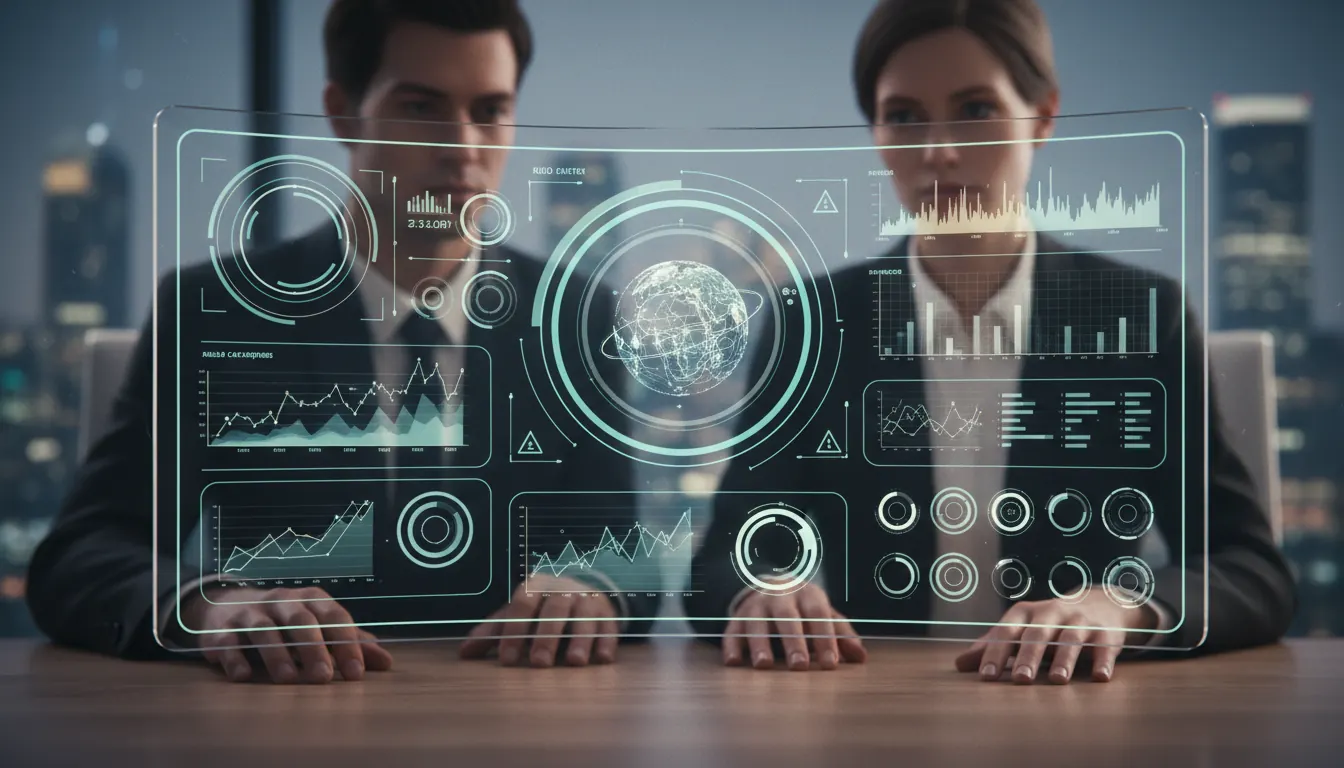 Digital dashboard showing various financial data categories and market indicators